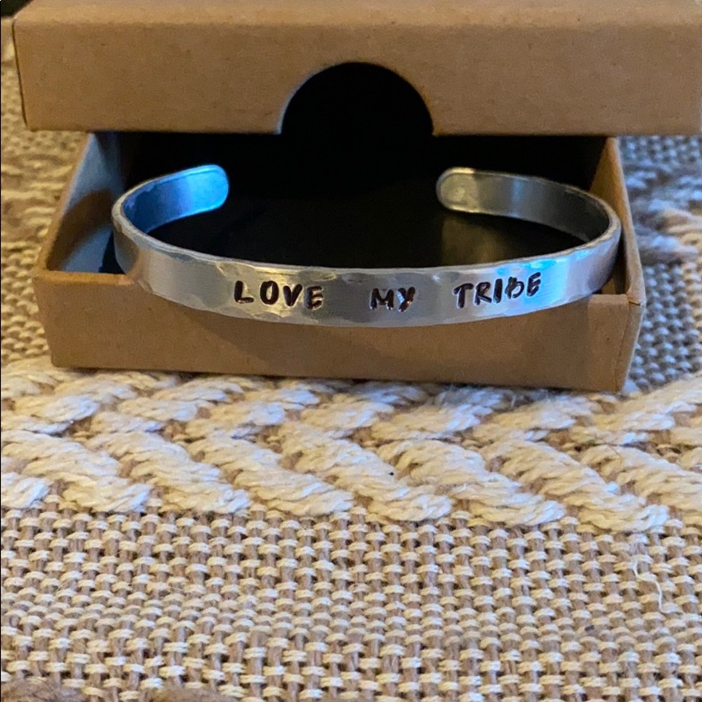 Hand Stamped Love My Tribe bracelet